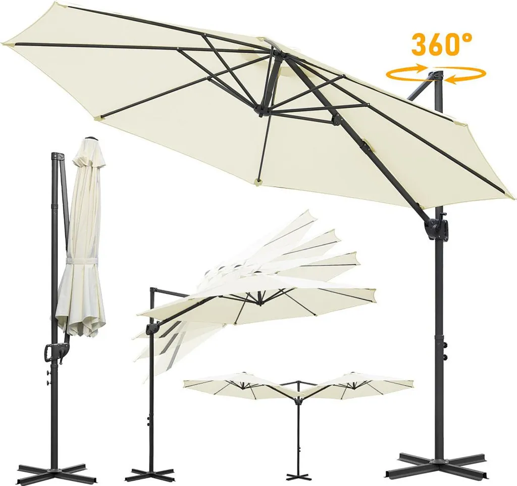 Parasol déporté Izrielar 3x3m Beige - Rotation 360° et inclinaison 60°