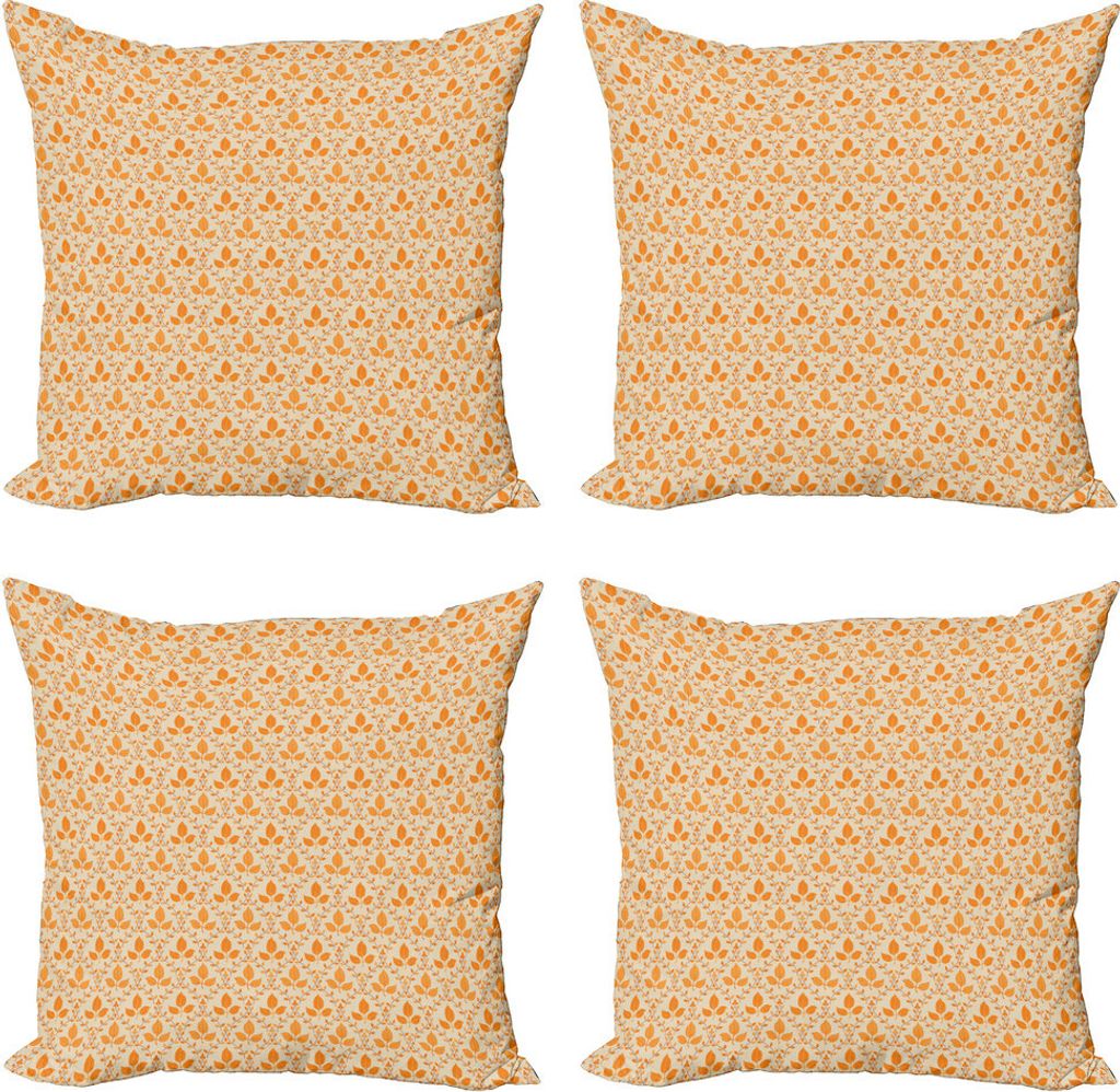 ABAKUHAUS Orange und Beige Kissenbezug Set (4 Stück), Herbstlaub, Moderner Doppelseitiger Digitaldruck, 50 cm x 50 cm, Orange Beige