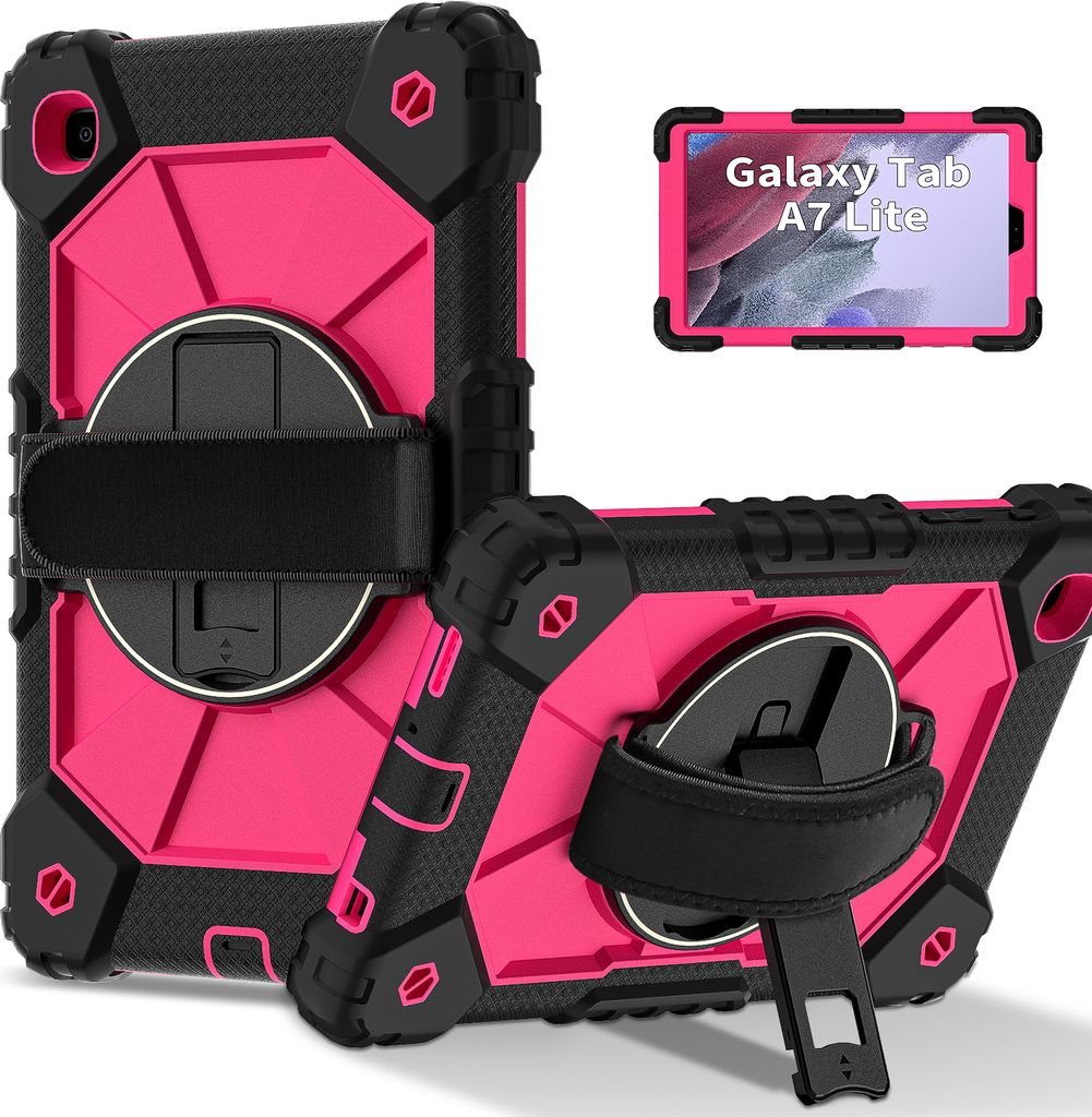 Hülle für Samsung Galaxy Tab A7 Lite 8,7" 2021 SM-T220/T225/T227 Tablette Schutzhülle Stoßfeste mit 360 Drehbarer Handschlaufe/Ständer Schwarz...