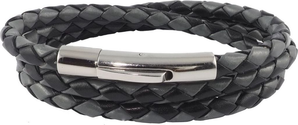 Lederkette Lederband 6 mm Herren Halskette Schwarz / Grau 17-100 cm lang mit Hebeldruck Verschluss Silber geflochten, Länge:21 Zentimeter