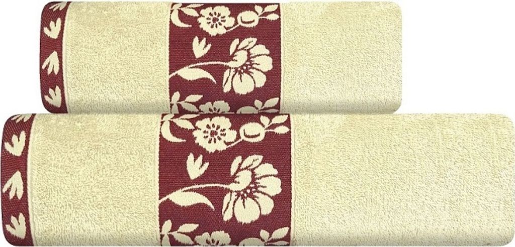 Ručník, osuška 100% bavlna, květinový vzor 70x140cm Ekru Obrázek produktu 
