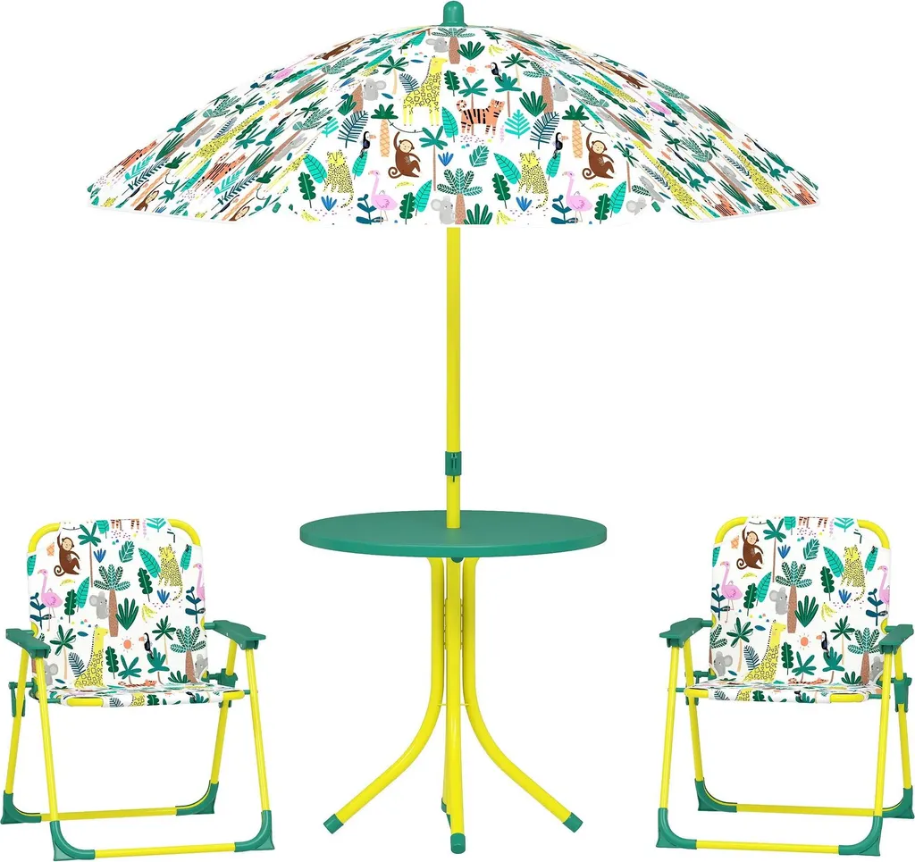 Ensemble de jardin pour enfants avec table chaises et parasol jungle vert
