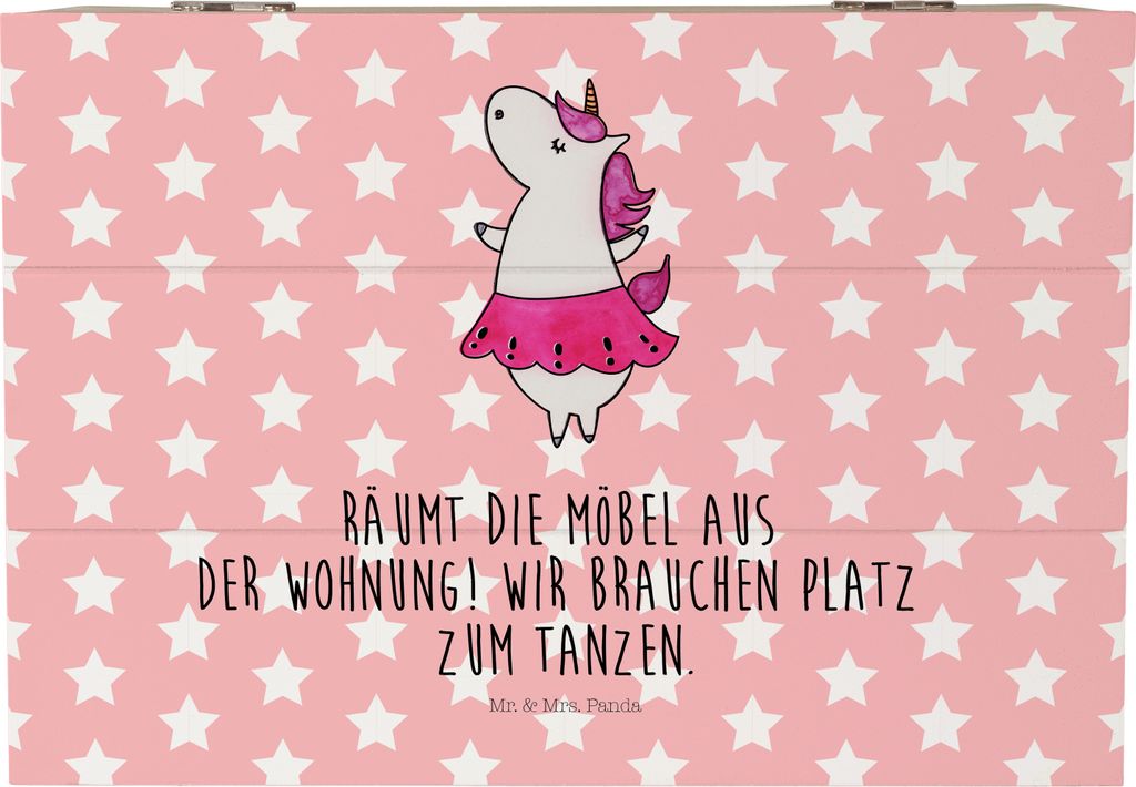 Mr. & Mrs. Panda Box aus Holz Einhorn Ballerina 22 x 15 cm - Rot Pastell - Geschenk, Holztruhe, Unicorn, Wohnung, Holzkiste mit Deckel, Geburtstag,...
