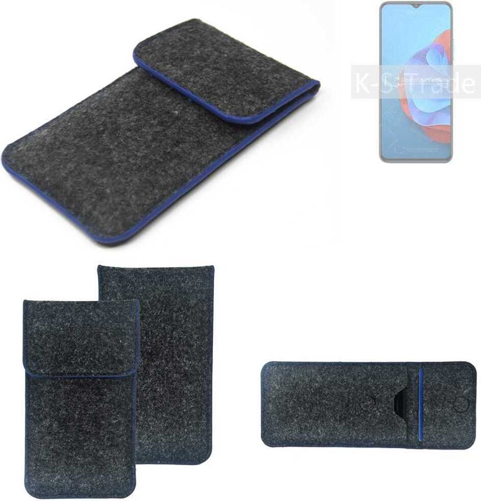K-S-Trade Handy-Hülle Schutz-Hülle kompatibel mit Coolpad Cool 20s Filztasche Pouch Tasche Case Sleeve Filzhülle dunkelgrau, blauer Rand