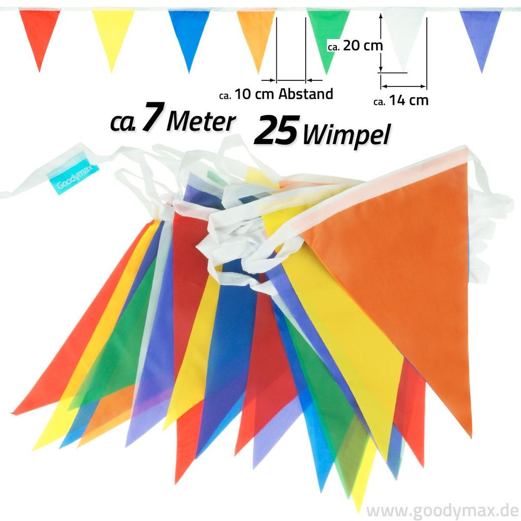 Goodymax® Wimpelkette 7 m Farbmix bunt Polyester STOFF 14 x Produktbild 
