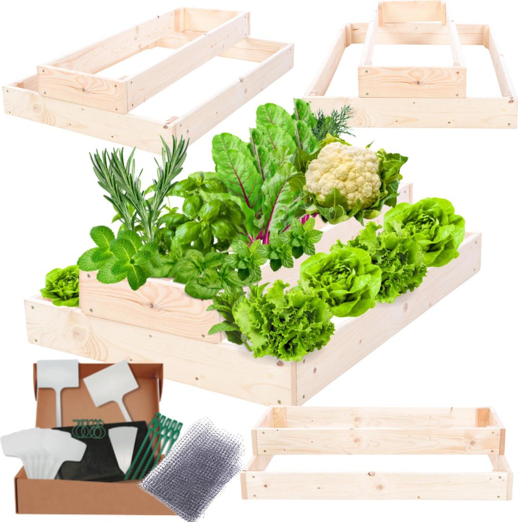 MODO24 Hochbeet Holz, Pflanzkasten, Massivholz, Kiefer, Kräuterbeet, Blumenkasten, Garten, Terrasse, 18x60x80 cm, Natur, ZP09