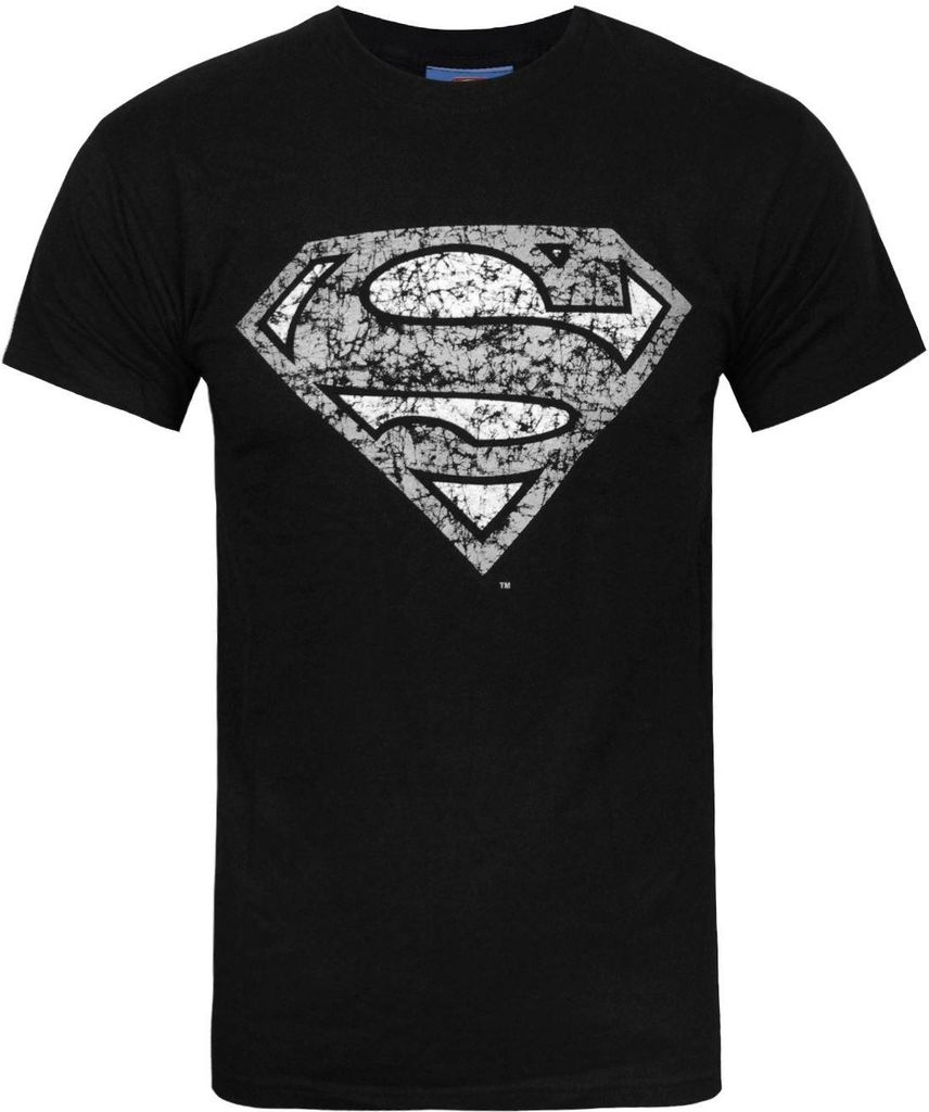 Superman offizielles Herren Distressed Silber Logo T-Shirt NS4989 (S) (Schwarz)