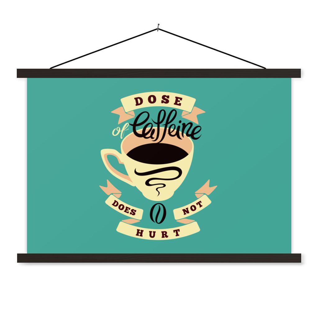 MuchoWow Textilposter Kaffee - Sprichwörter - Vintage - Eine Dosis Koffein tut nicht weh - Zitate 150x100 cm mit schwarzem Rahmen - Schlafzimmer