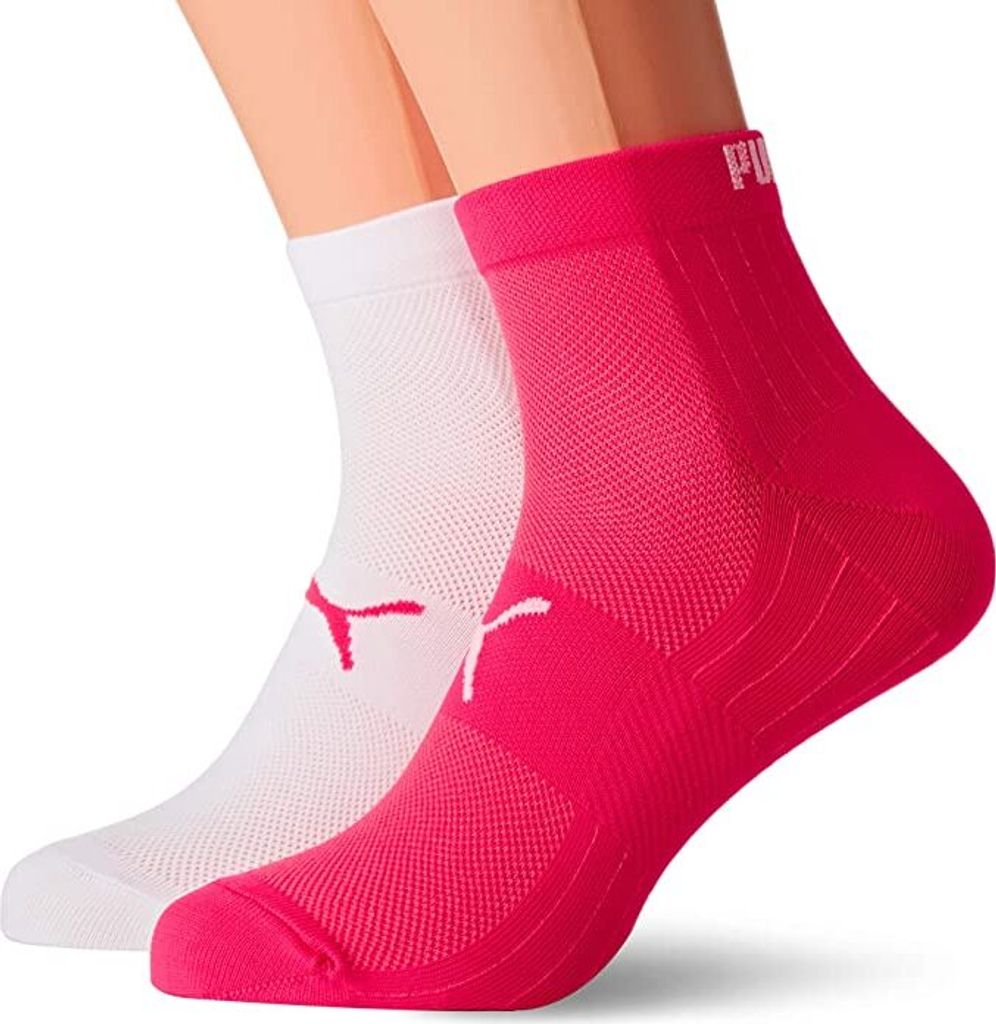 Puma Damen Herren Sneaker Socken Rosa Weiß Paar Quarter