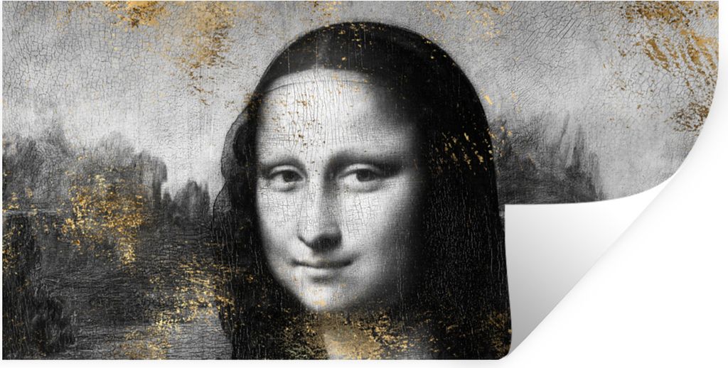 MuchoWow Wandtattoo Wandsticker Wandaufkleber Mona Lisa - Da Vinci - Schwarz - Weiß - Gold 160x80 cm Selbstklebend und Repositionierbar - Sticke...