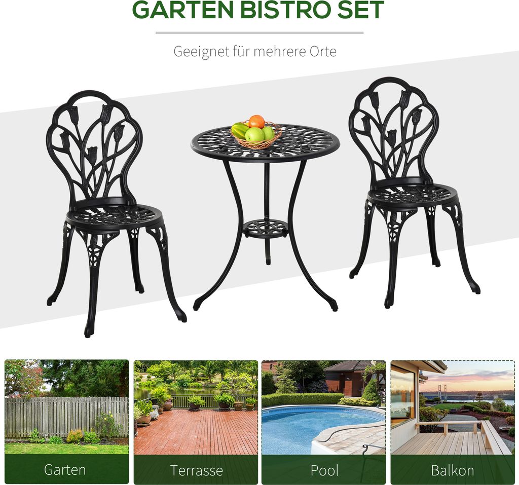 Outsunny 3-teiliges Rattan-Gartenmöbel-Set – 2 Stühle + Tisch Mit Glasplatte, PE-Rattan, Schwarz