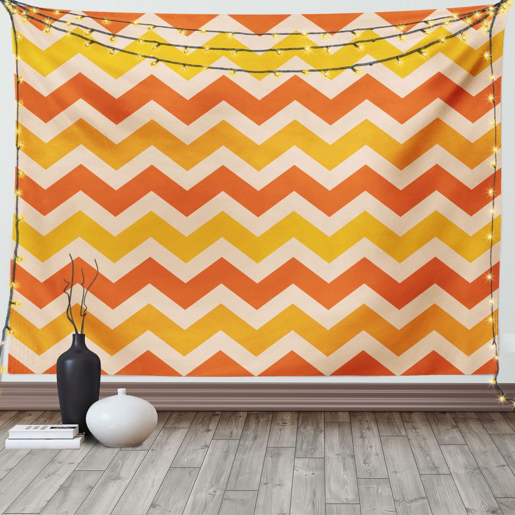 ABAKUHAUS Orange Wandteppich, Wellenförmige Geometrischer Weinlese, Wohnzimmer Schlafzimmer Wandtuch Seidiges Satin Wandteppich, 150 x 100 cm, Ora...