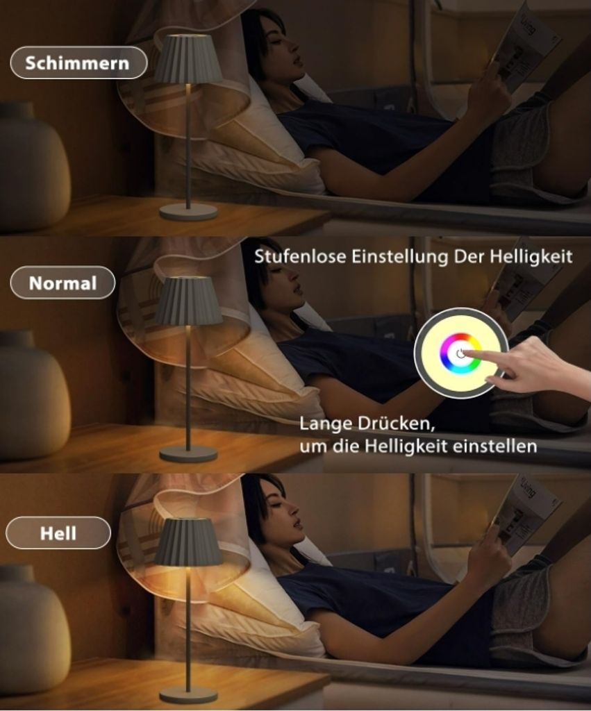 Tischlampe Kabellos, RGB LED Tischleuchte, Dimmbar Touch Produktbild 5
