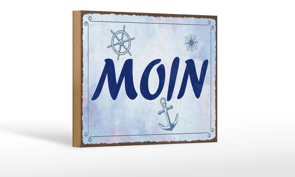 Holzschild Spruch 12x18 cm Moin Anker Steuerrad Kompass Deko Schild