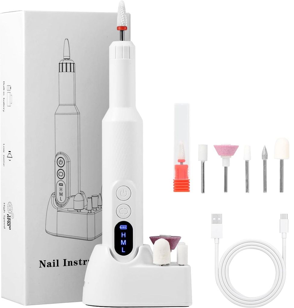 Elektrische Nagelfräser Set, Kabellose Nagelmaschine 18000 U/min, USB Wiederaufladbar, Nagelbohrer für Maniküre, Pediküre, Gelnägel