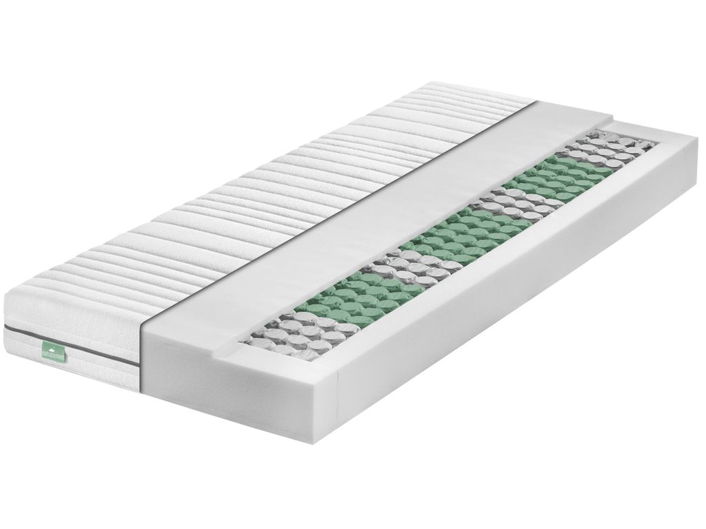 A cross-section of a mattress is shown against a white background.