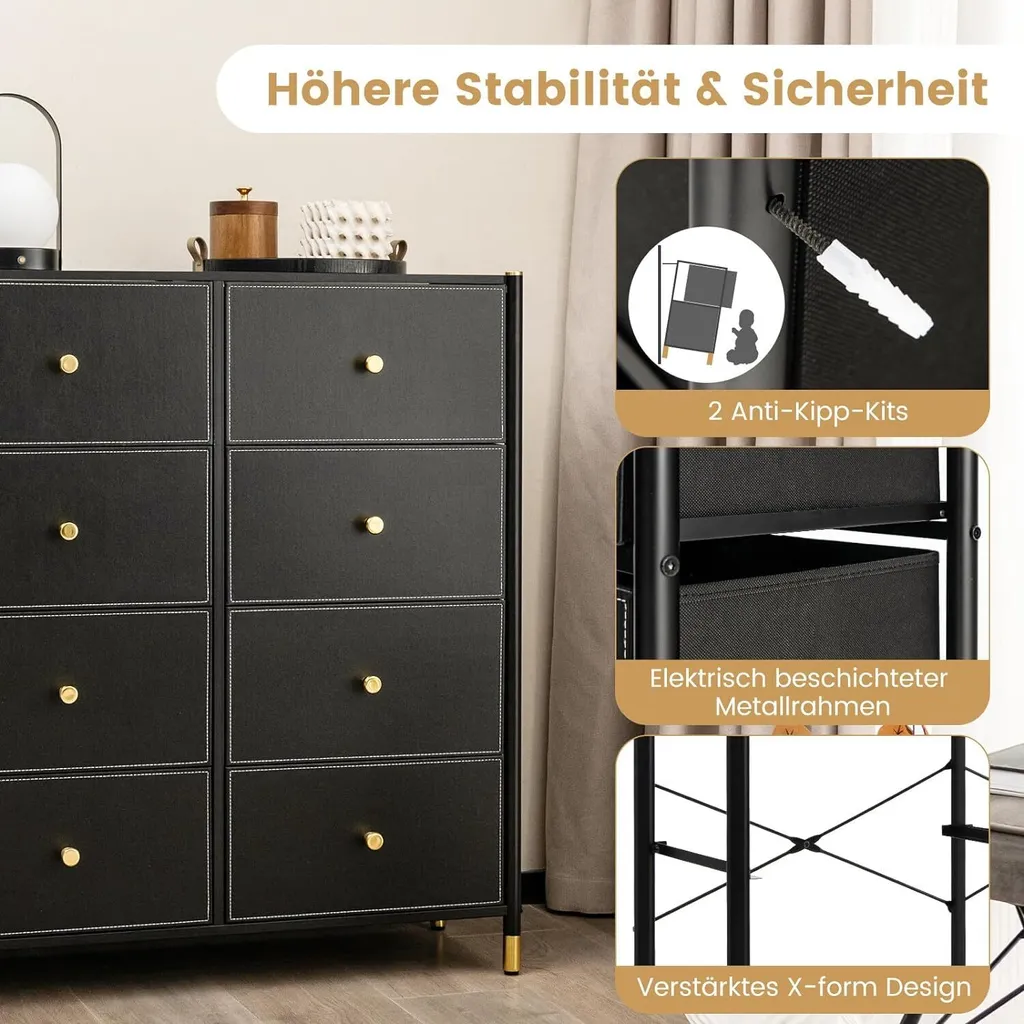 COSTWAY Cassettiera In Tessuto Grigia Con 3 Cassetti E Struttura In Metallo - Mobile Contenitore Per Camera Da Letto E Ingresso - 40x30x62 Cm