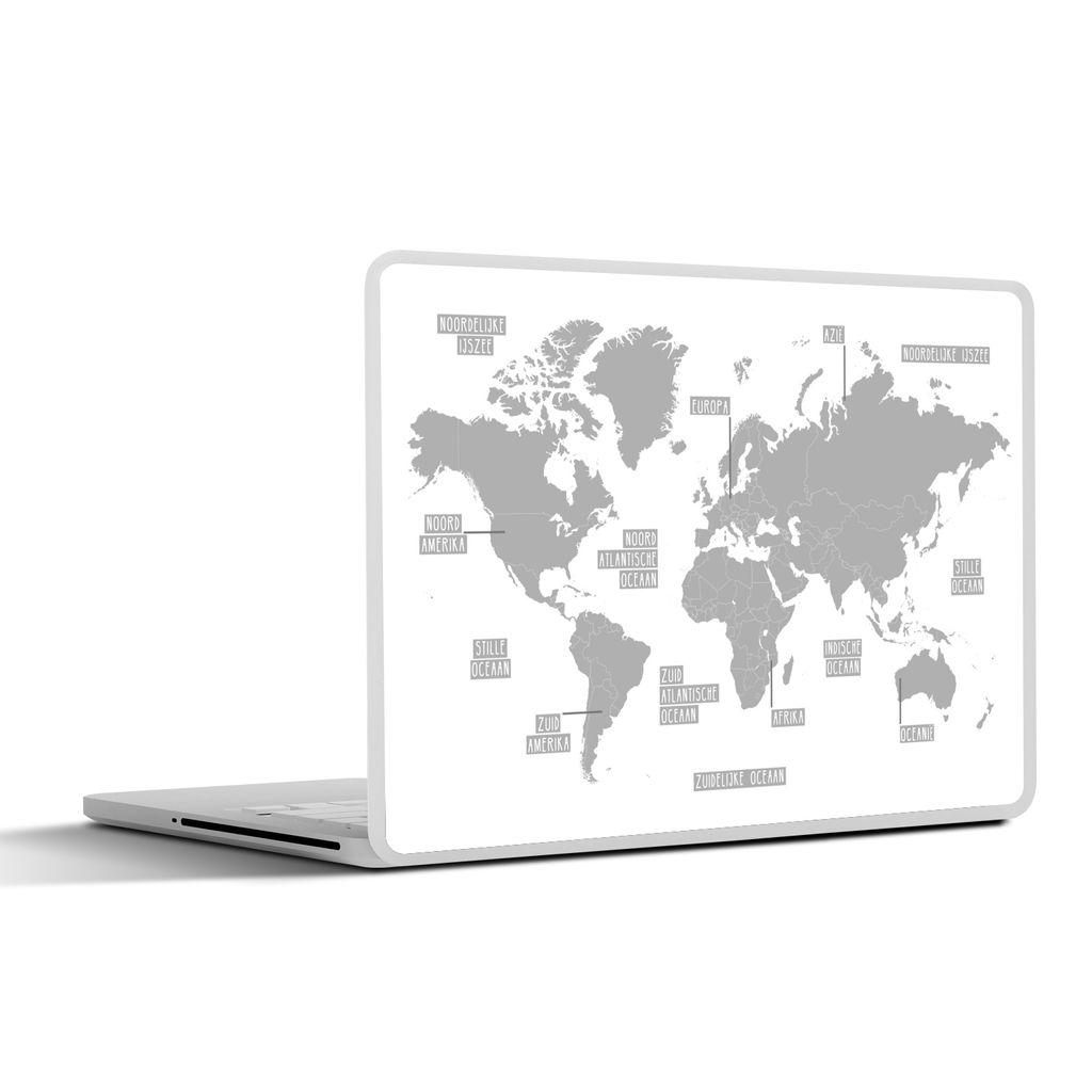 MuchoWow Laptop Aufkleber Sticker Cover Hellgraue Weltkarte - schwarz und weiß 25x18 cm - Laptop-Deko