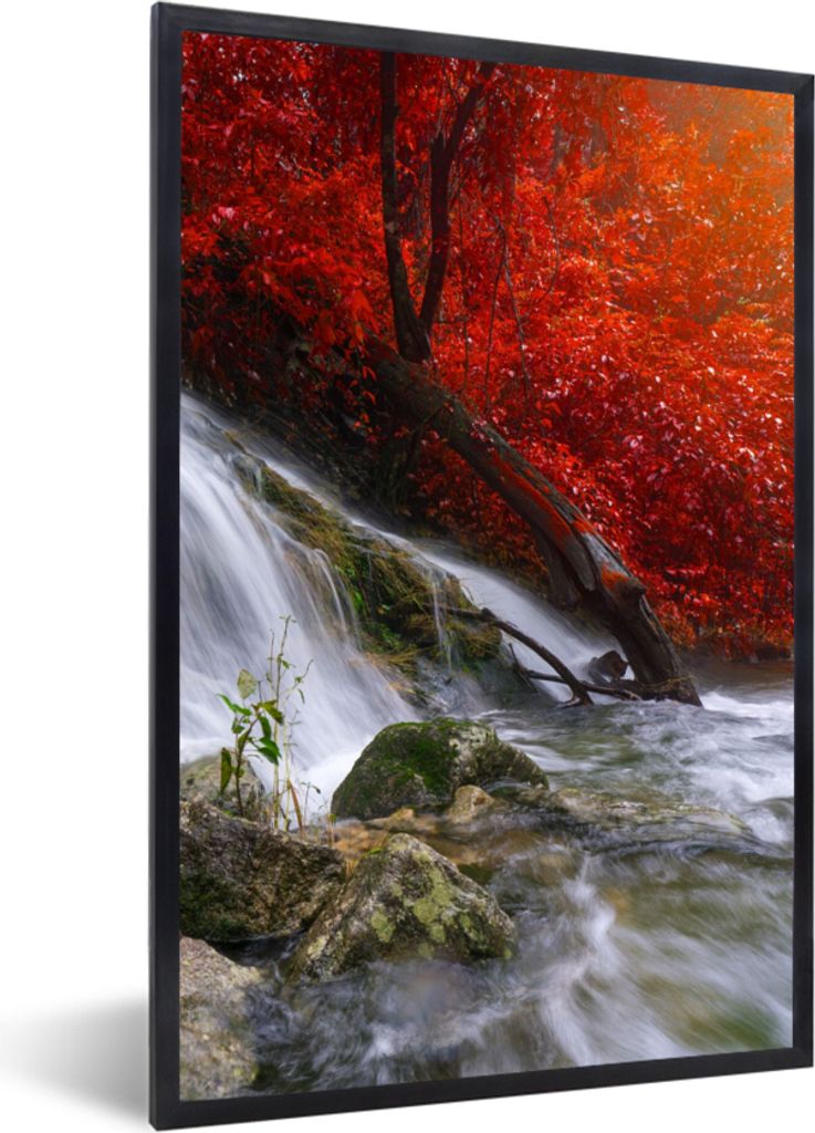 MuchoWow Gerahmtes Poster Wasserfall - Felsen - Wasser - Herbst 20x30 cm - Poster mit Schwarzem Bilderrahmen Wandposter Rahmen Foto Bilder - Druc...