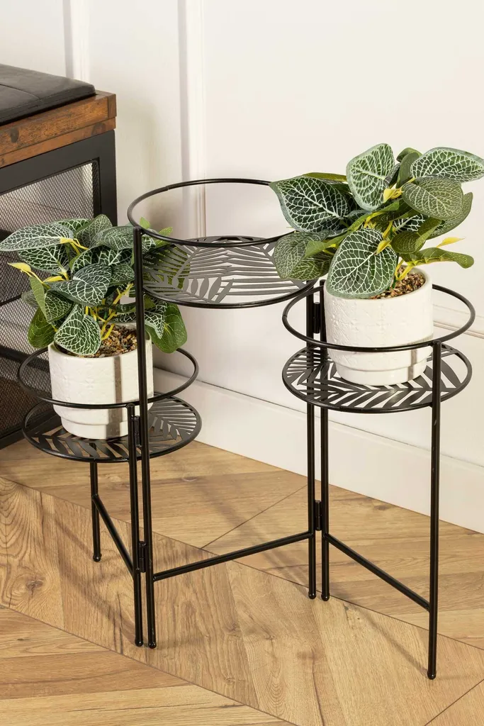 Porte-pot de fleurs en métal à 3 places - Support pliant gain de place - 11
