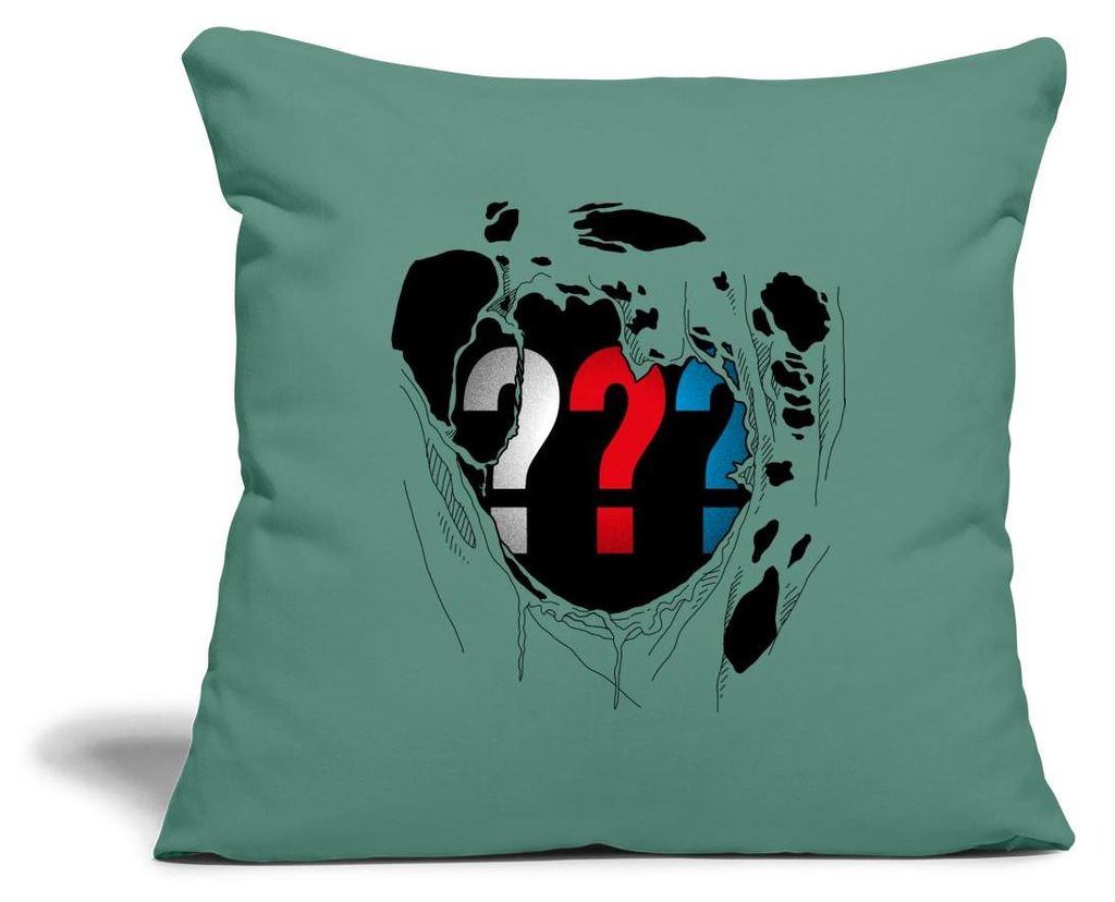 Spreadshirt Die Drei Fragezeichen Brust Destroyed Look Kissenbezug 45x45 cm, One size, Tanngrün