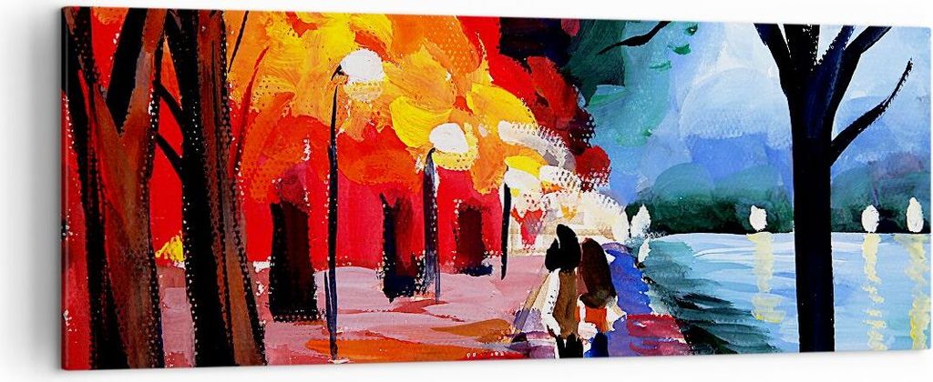 Bild auf Leinwand - Leinwandbild - Grafik Abbildung See Abend - 140x50cm - Wand Bild - Wanddeko - Leinwanddruck - Bilder - Kunstdruck - Wanddekorat...