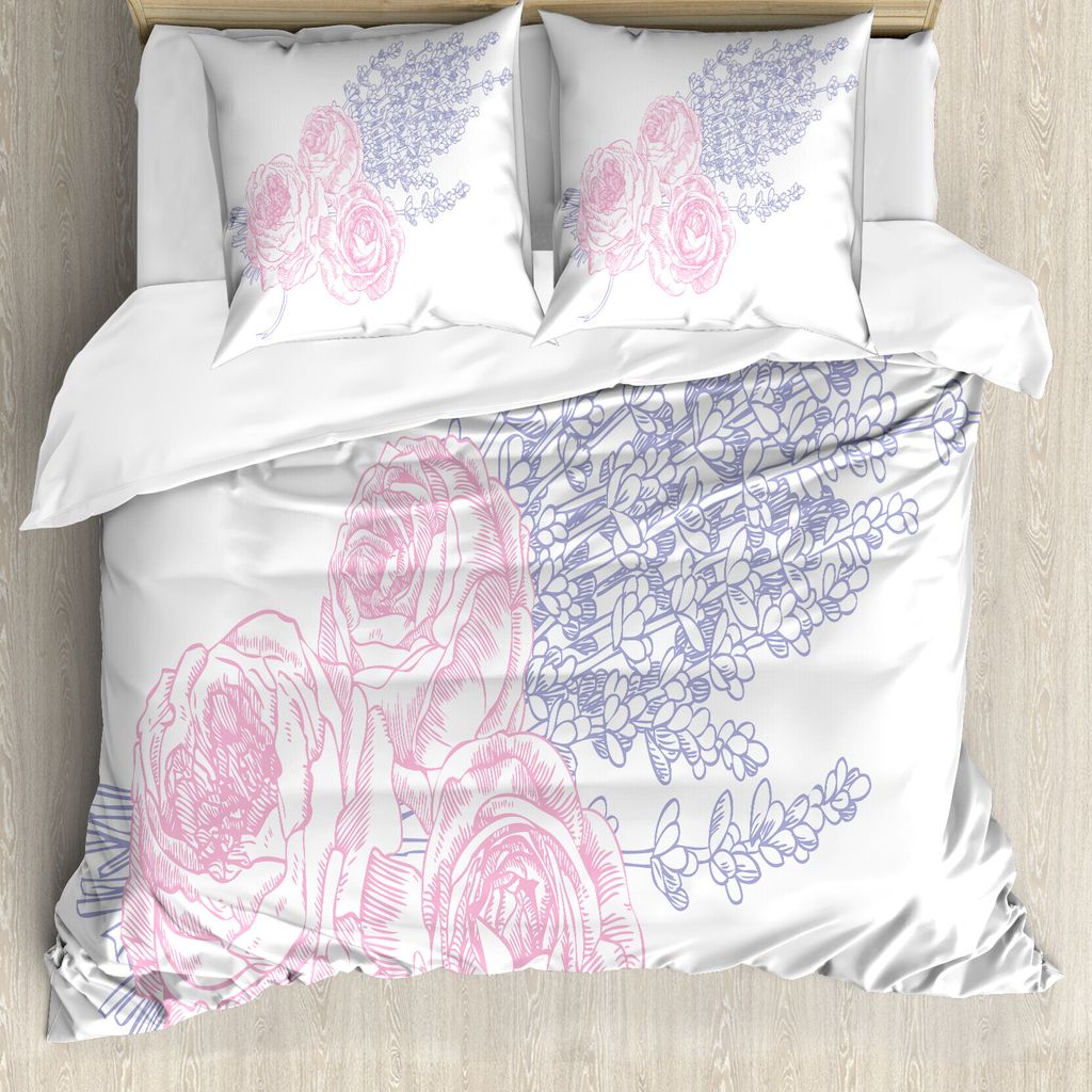 ABAKUHAUS Vintage Rose Bettbezug Set für Einzelbetten, Romantische Lavendel Kunst, Milbensicher Allergiker geeignet mit Kissenbezug, 200 cm x 200 ...