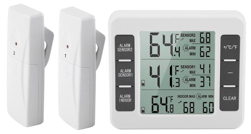 Kabelloses digitales akustisches Alarm-Kühlschrankthermometer mit 2PCS Sensor Min/Maximum Anzeige