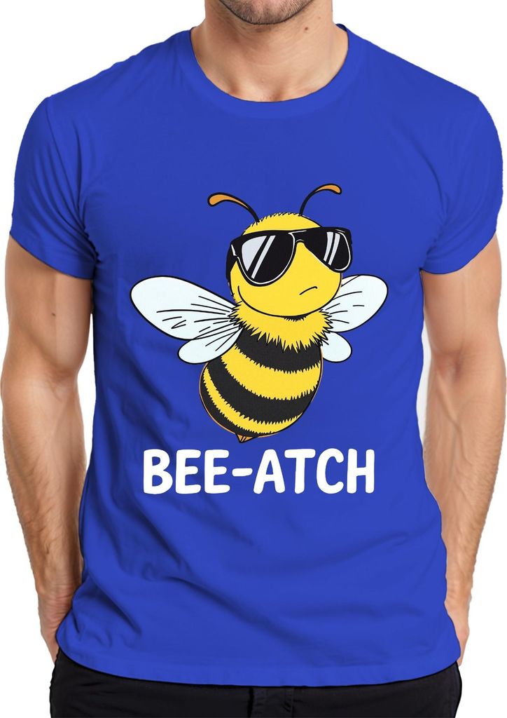 BEE-ATCH Lustige Biene Sonnenbrille Frech Honigbiene Geschenk Herren T-Shirt, Blau, M