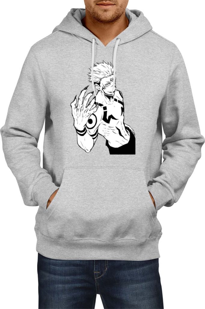 Herren Kapuzenpullover Japan Anime Manga Jujutsu Anime Manga Kaisen Itadori Sukuna 02, Man M / Grau