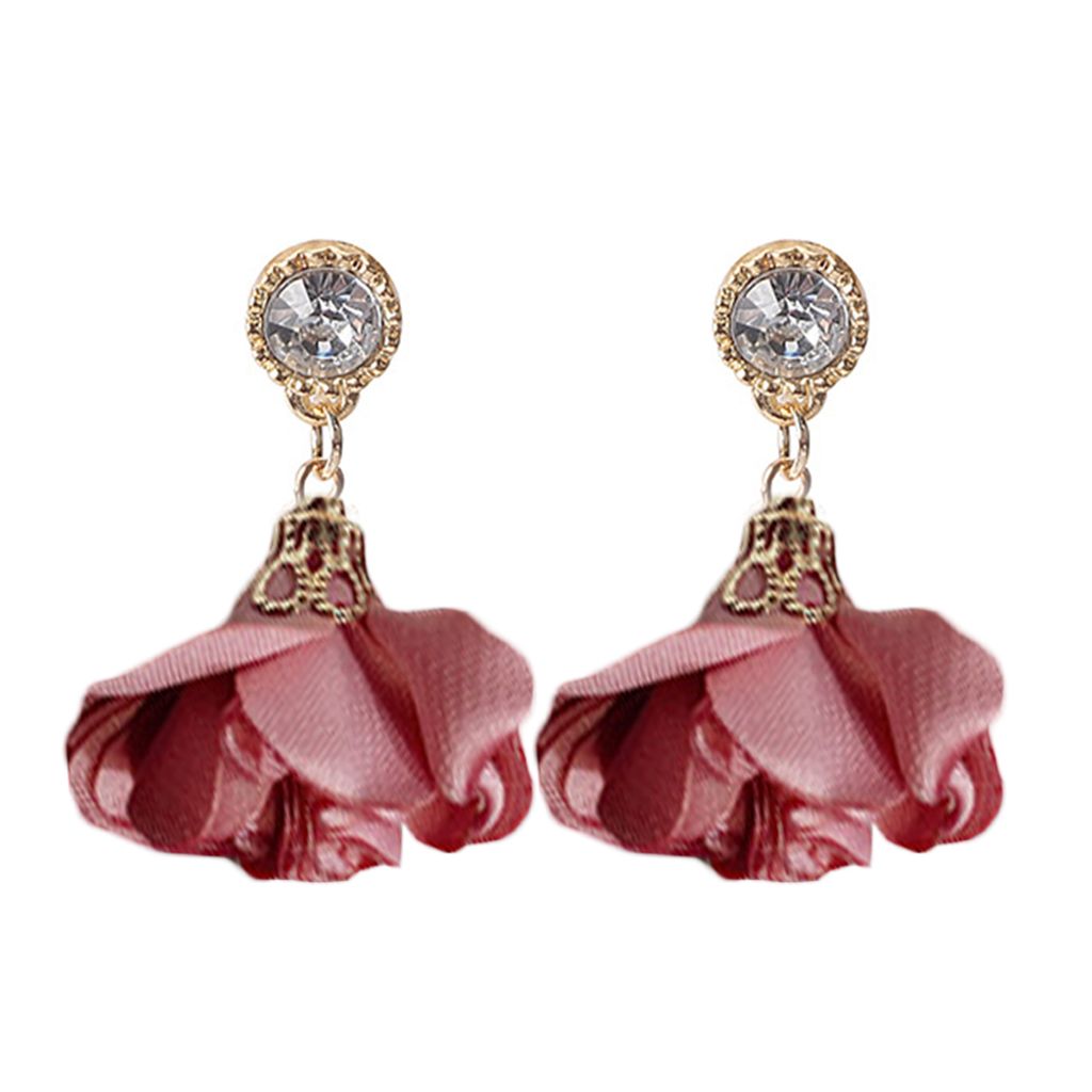 Mode Frauen Strass Inlay Blume Baumeln Ohr Stud Ohrringe Schmuck Geschenk-Rosa