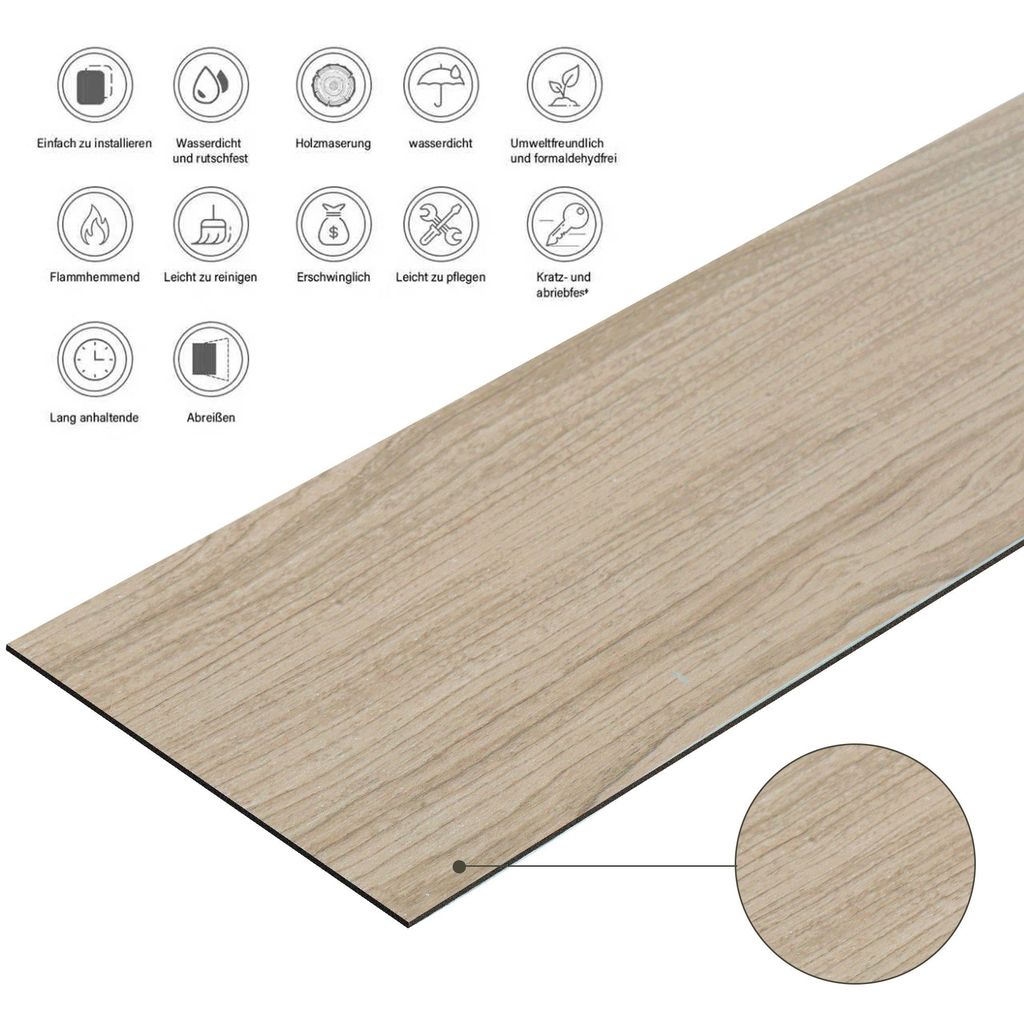 36 Fliesen PVC Bodenbelag Selbstklebend Vinylboden Vinyl Fliesen Laminatboden Fußboden Bodenfliesen Vinyl Klebefliesen 5m²