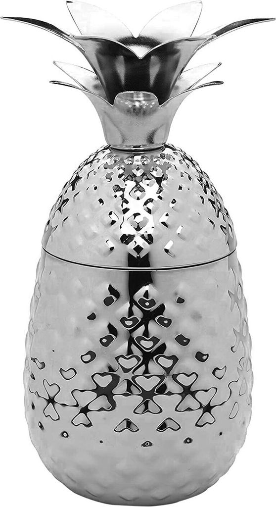 ECHTWERK Ananas Cocktail Tasse / Ananasbecher aus hochwertigem Edelstahl inklusive dekorativer Geschenkbox, 500 ml, 9,3 x 20 cm, Farbe:Edelstahl