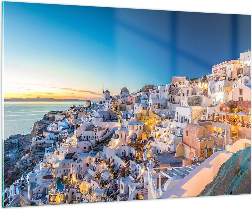 Bilder auf glas - Griechenland Insel Sommer - 100x70cm - Glasbilder - Wandbilder - Kunstdruck - zum Aufhängen bereit - Wanddekoration aus Glas - G...