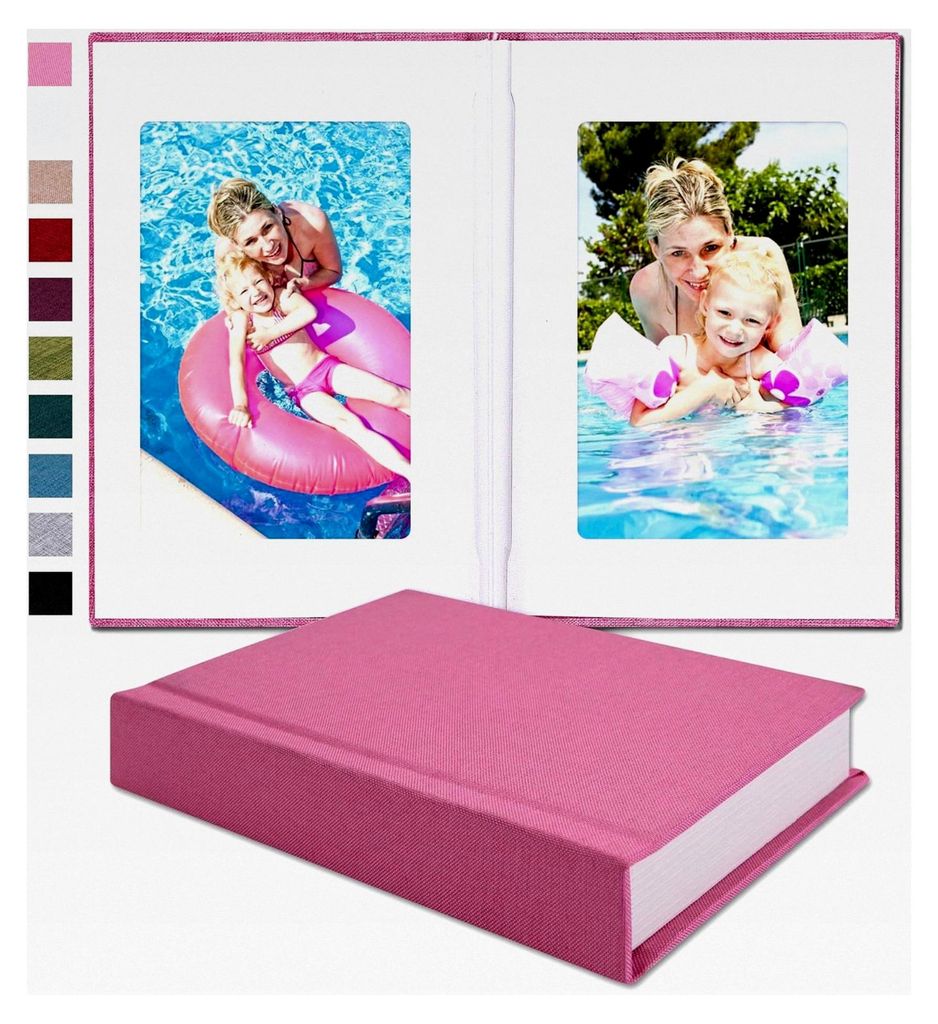 Kleines Fotoalbum, 10 x 15 cm, mit Schreibplatz, für 20 Fotos, geeignet für Hochzeits- und Babyalben, Rosa