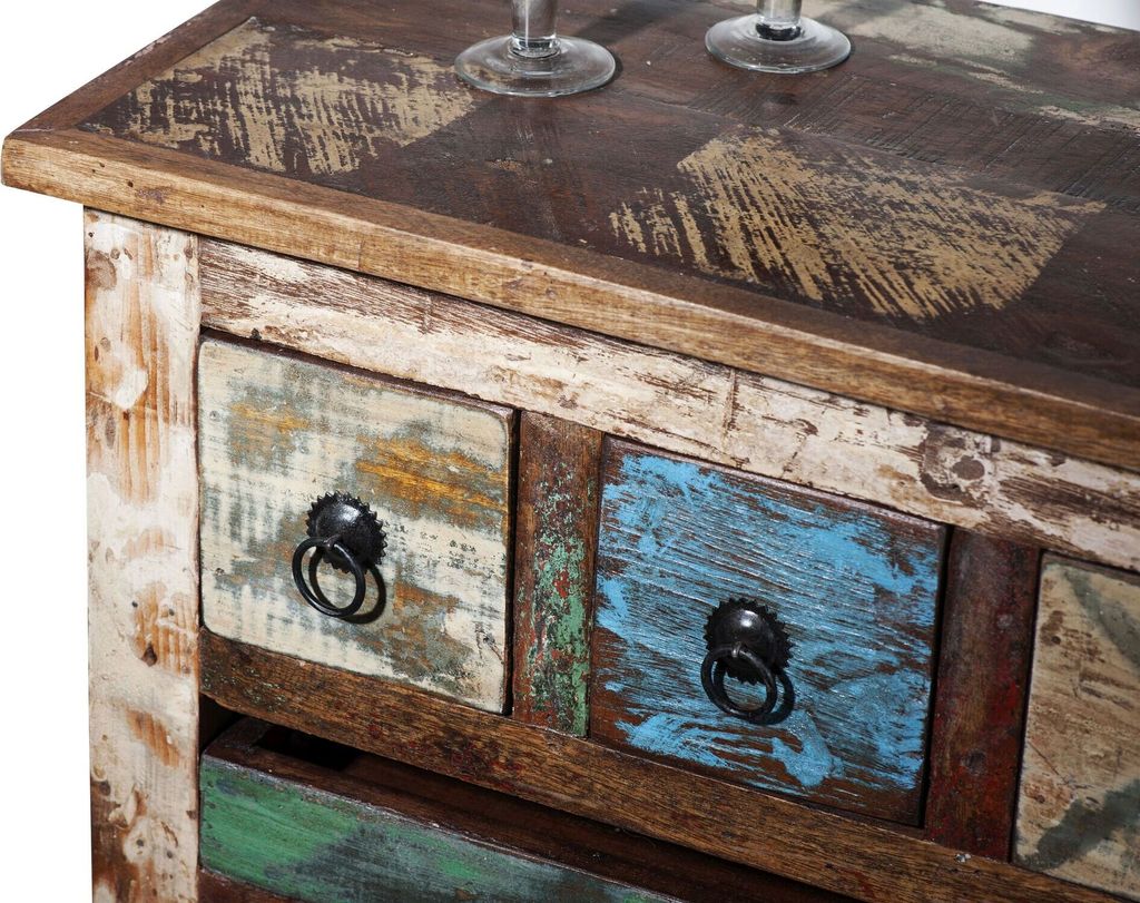 TPFLiving Küchenwagen Skagway Altholz mit starken Gebrauchsspuren, lackiert bunt