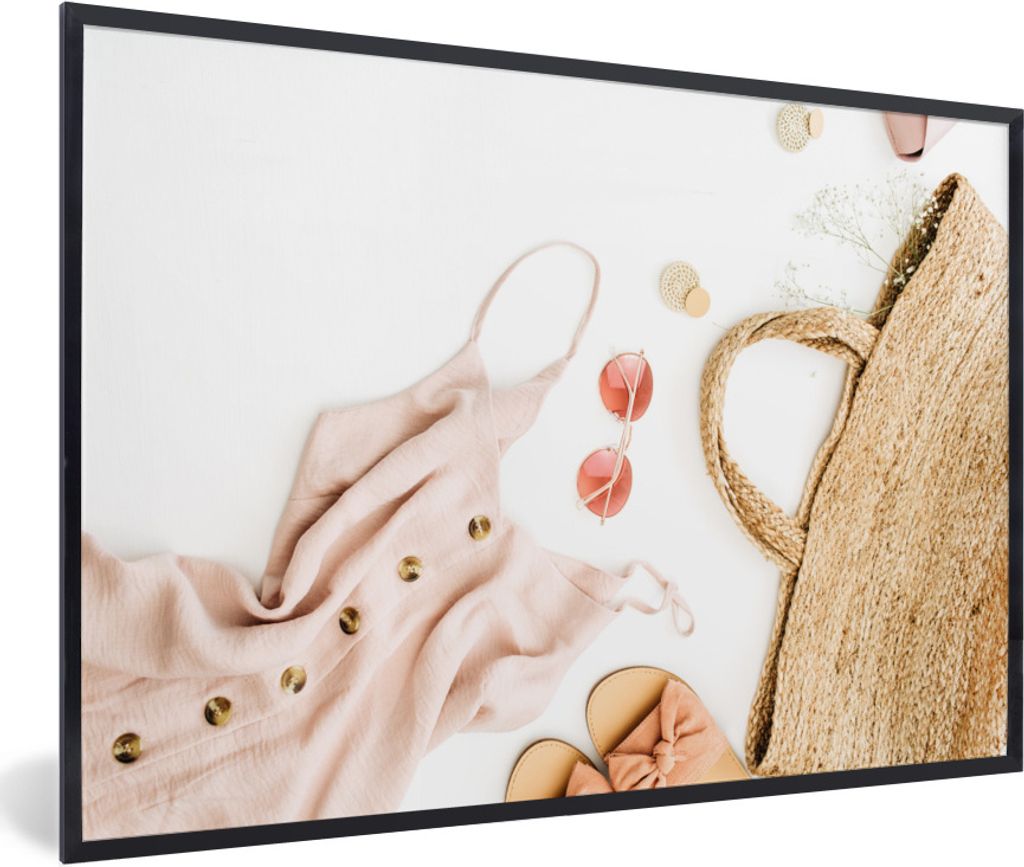 MuchoWow Gerahmtes Poster Rosa - Sonnenbrille - Jumpsuit 30x20 cm - Poster mit Schwarzem Bilderrahmen Wandposter Rahmen Foto Bilder - Kunstdruck ...