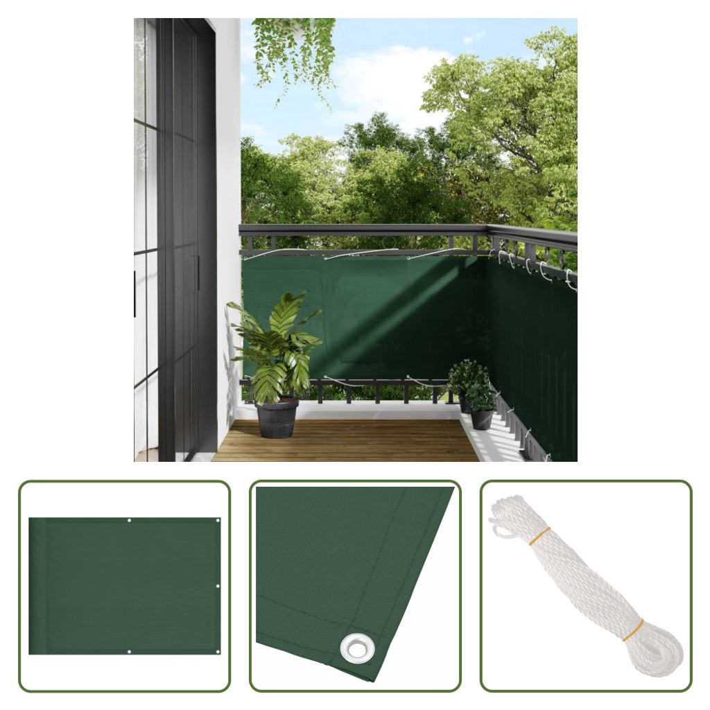 The Living Store Balkon-Sichtschutz Dunkelgrün 75x800 cm 100 % Polyester-Oxford