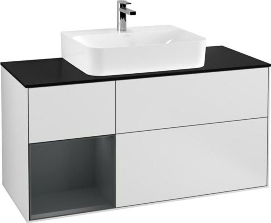 V&B Waschtischunterschrank Wandbeleuchtung Finion 120cm, Pl b m, Rg l md b m La, wh. m Lac