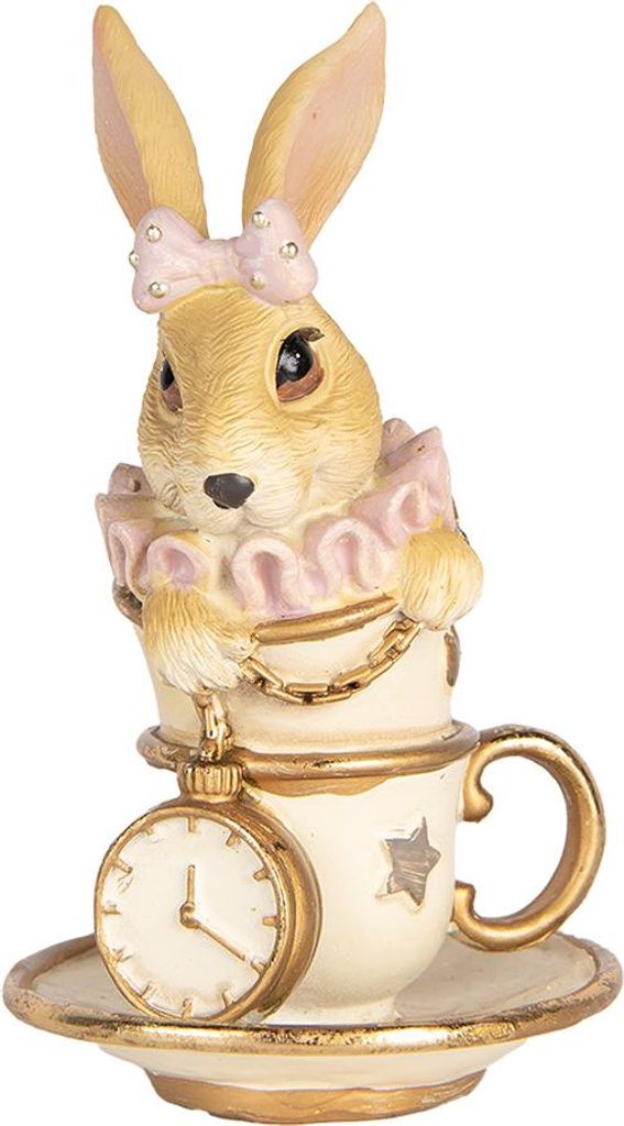 Clayre & Eef Dekorationsfigur Kaninchen 8x8x14 cm Beige Kunststoff