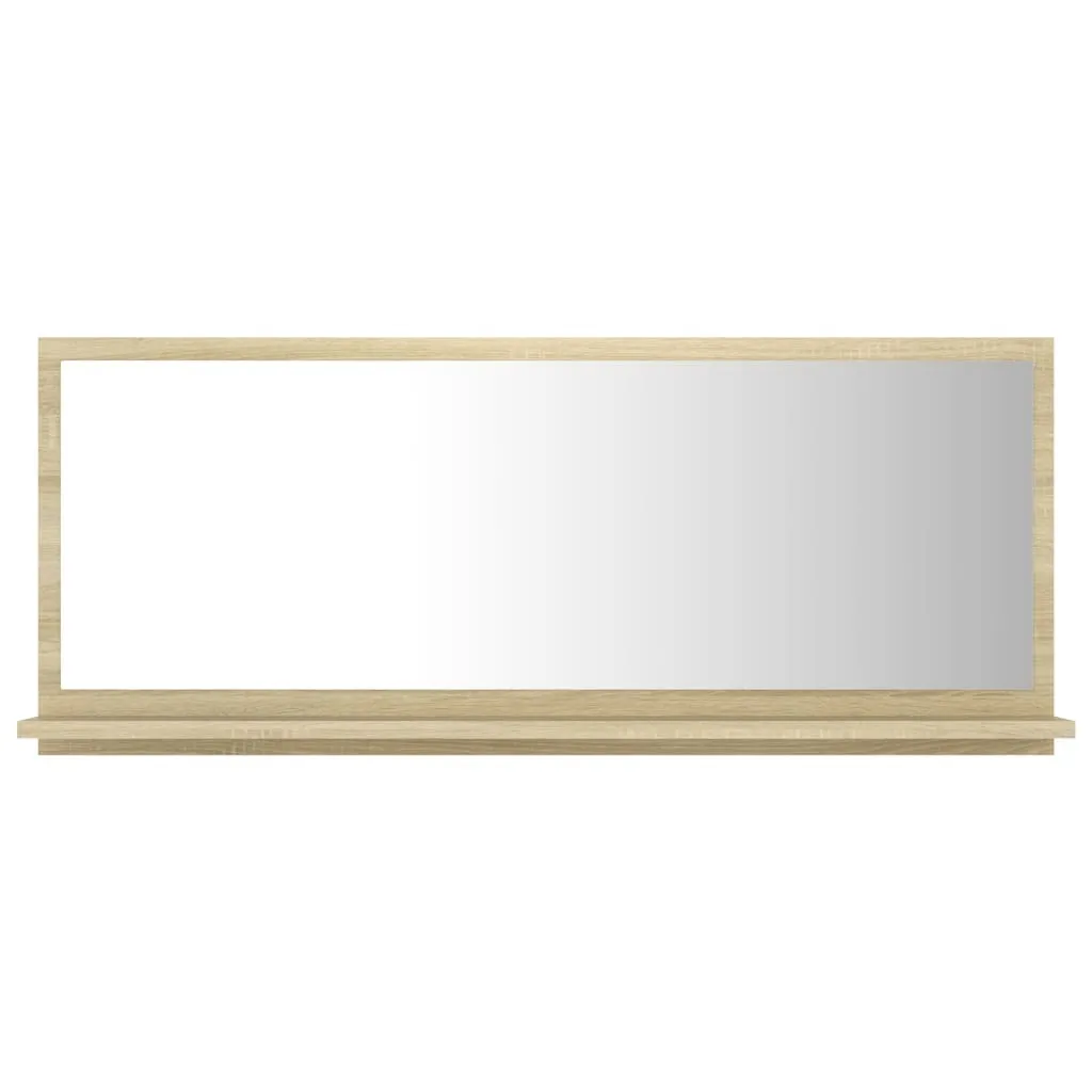 Miroir mural salle de bains chêne Sonoma avec tablette de rangement 90cm