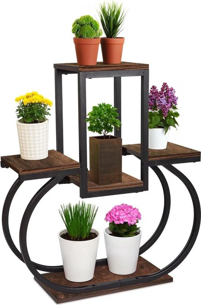 Meuble porte-plante en bois et métal, étagère à fleurs design 5 pots
