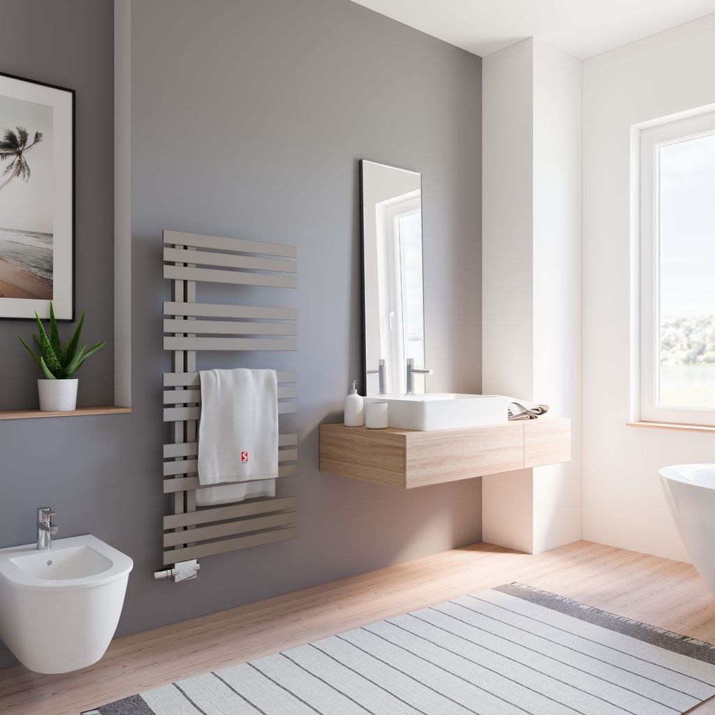 Schulte Heizkörper Emma, 123,6 x 60 cm, seitliche versetzter Mittelanschluss, Farbton Café-Braun, Stahl pulverbeschichtet, Anschluss an Zentralhe...