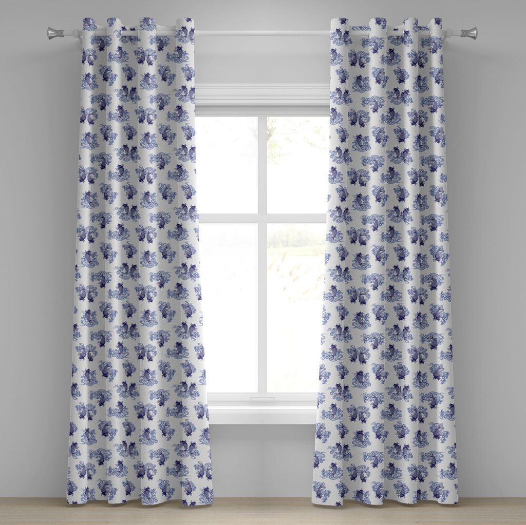 ABAKUHAUS japanisch Ösenvorhang, Unterwasser-Kreatur-Figuren als Liebespaare auf Wellen Japanischer einzigartiger wiederholter Druck, Dekorative 2...