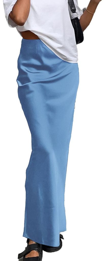 Damen Bodycon Maxirock, glatt, seidig, stilvoll, elegant, langer Meerjungfrauensaum, blau, Größe L, für Hochzeitsfeiern