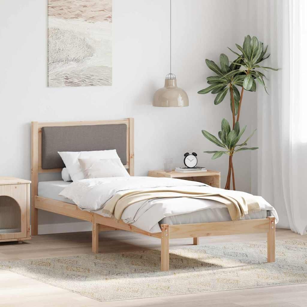 "Schlussverkauf" Einzelbett 1 PLACE - bettrahmen moderne - mit Kopfteil - Taupe 80x200 cm Massives Kiefernholz C3517
