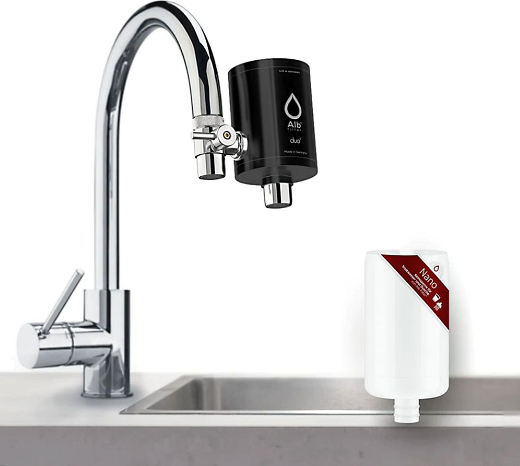 Alb Filter Duo Nano Trinkwasserfilter für Wasserhahn (Edelstahl Schwarz)