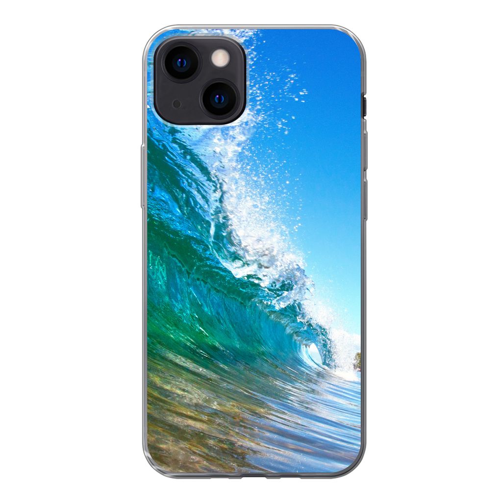 MuchoWow Handyhülle Schutzhülle Hülle für iPhone 13 Nahaufnahme einer Welle, die sich vor der Küste von Hawaii bricht Silikon Softcase Handy...