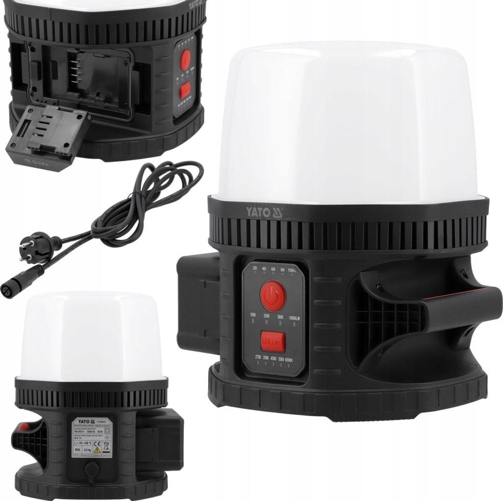 YATO, Modell YT-829670, Reflektor 18V, ideal für leistungsstarke Beleuchtung of 10000 Lumen 360°, IK08, ohne Akku und Ladegerät, professionelles...