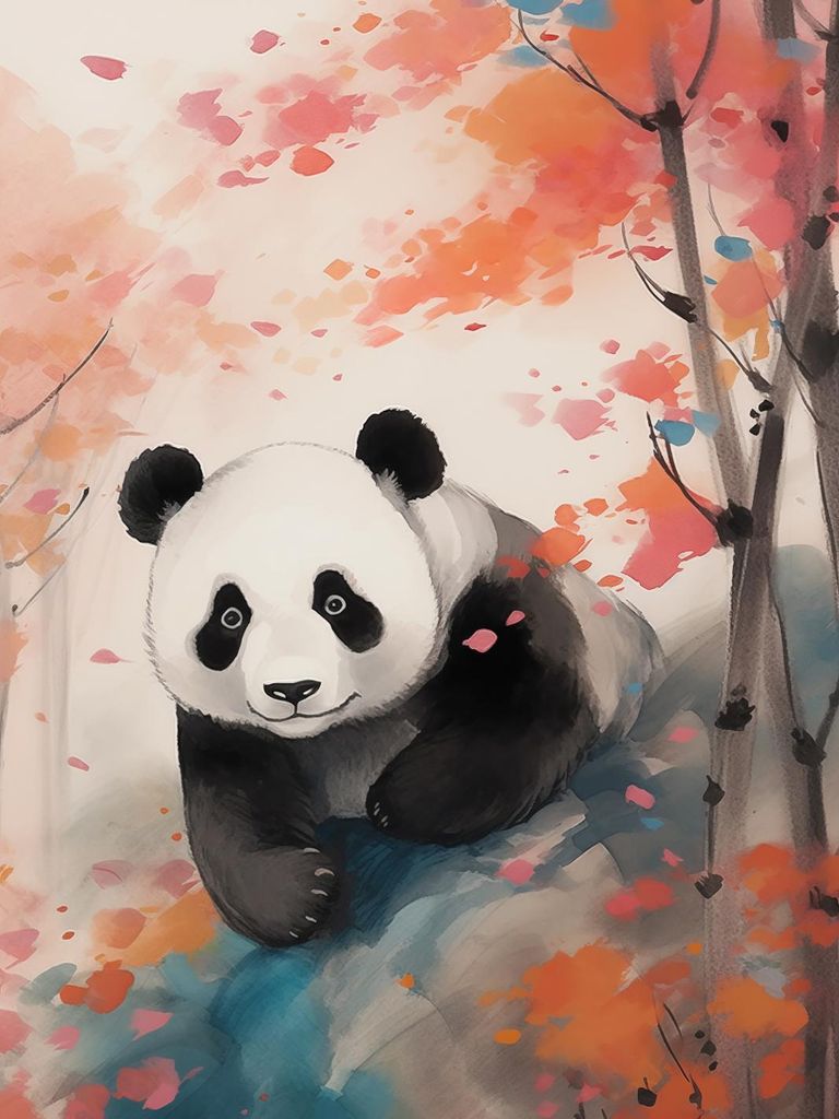 Plakat 15x20cm Panda unter Ahornbäumen